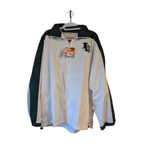 LaSalle Men's Windbreaker Sz XL. White/Green. Rain Hood folded in collar. NWT.